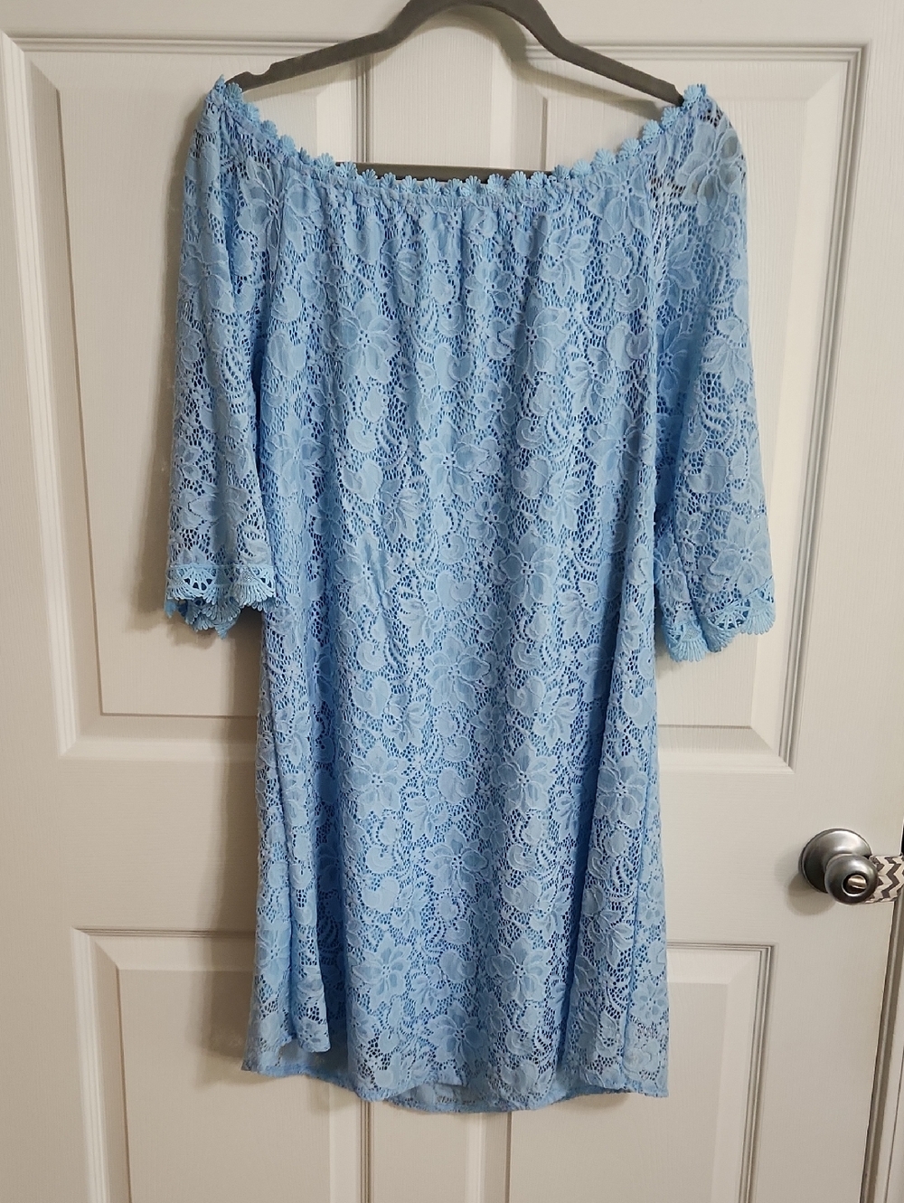 Light Blue Lace Off-Shoulder Dress